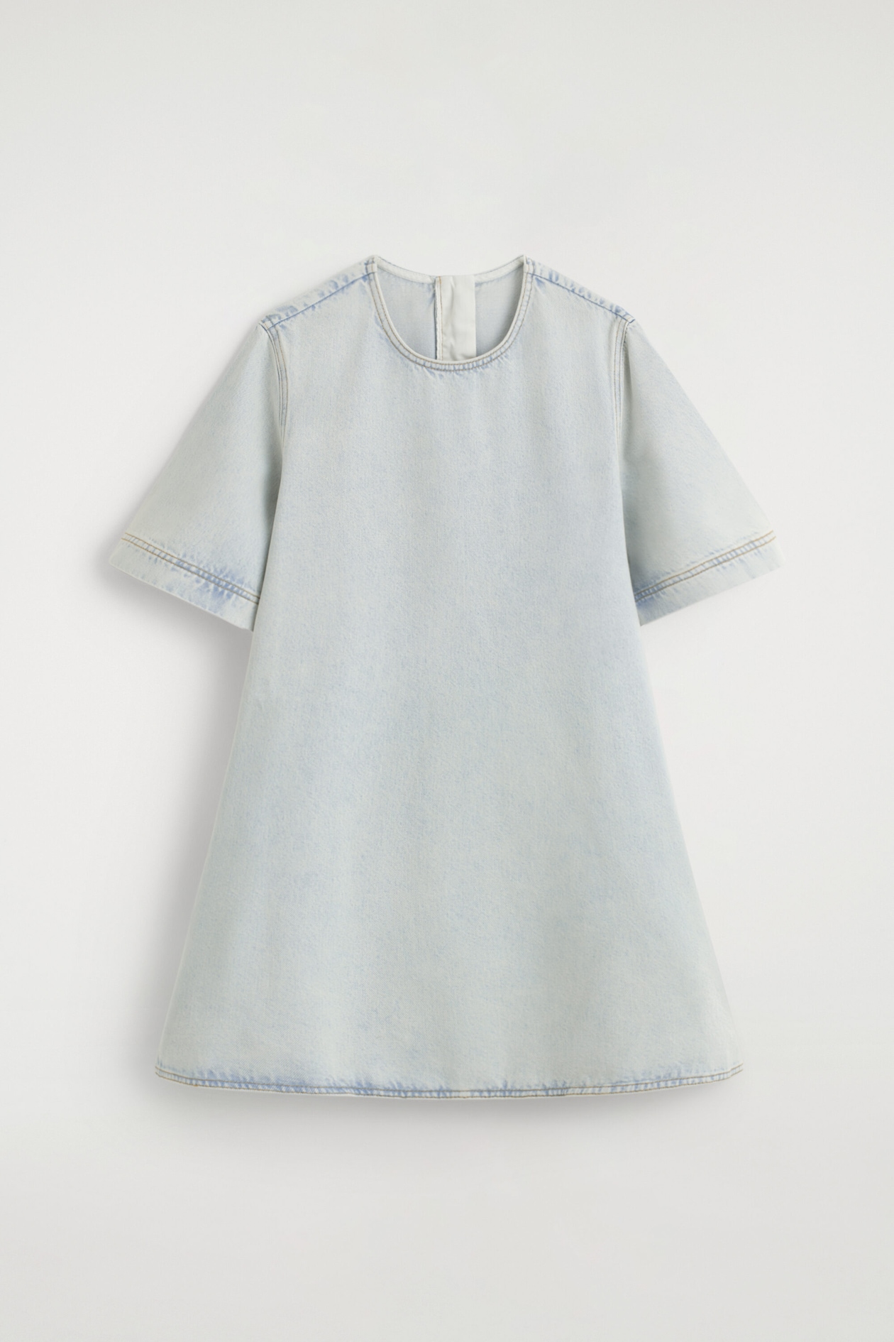 FLARED DENIM MINI DRESS — LIGHT BLUE