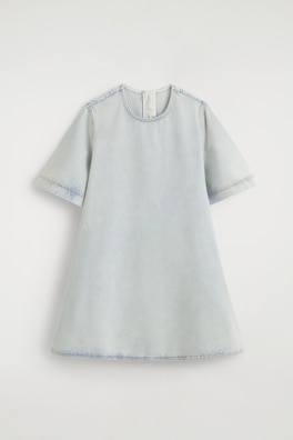 FLARED DENIM MINI DRESS — LIGHT BLUE 8