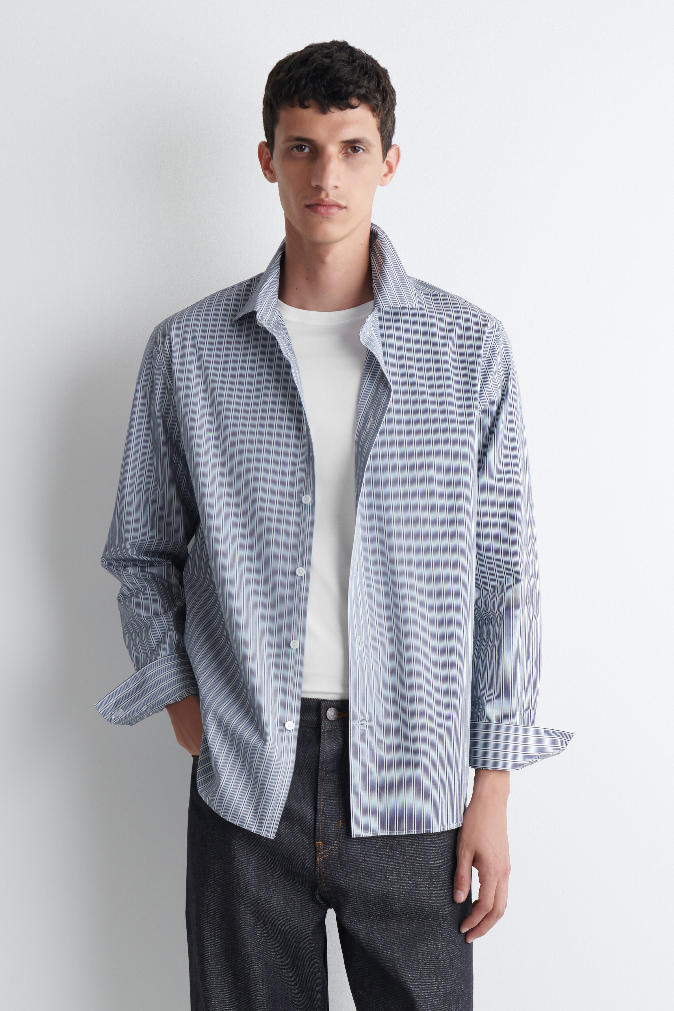striped blue dress shirt RELAXED COTTON - / STRIPED White