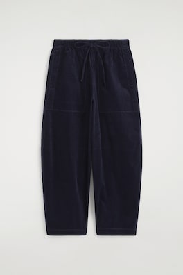 CORDUROY BARREL-LEG DRAWSTRING PANTS — NAVY 7