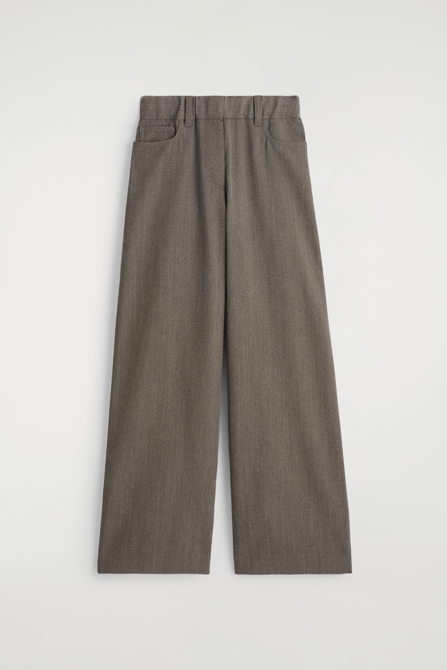PANTALON REGULAR LARGE EN LAINE MÉLANGÉE - BRUN CHINÉ - 2