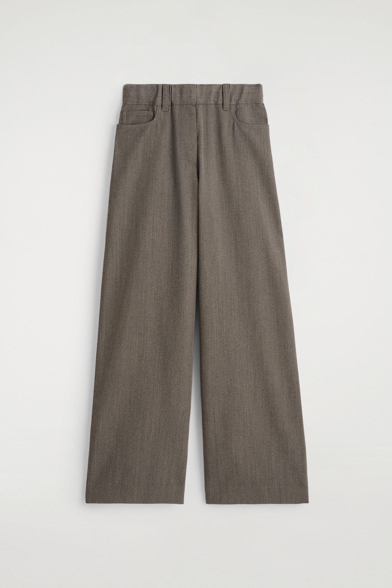 REGULAR WOOL-BLEND WIDE-LEG PANTS — BROWN MÉLANGE