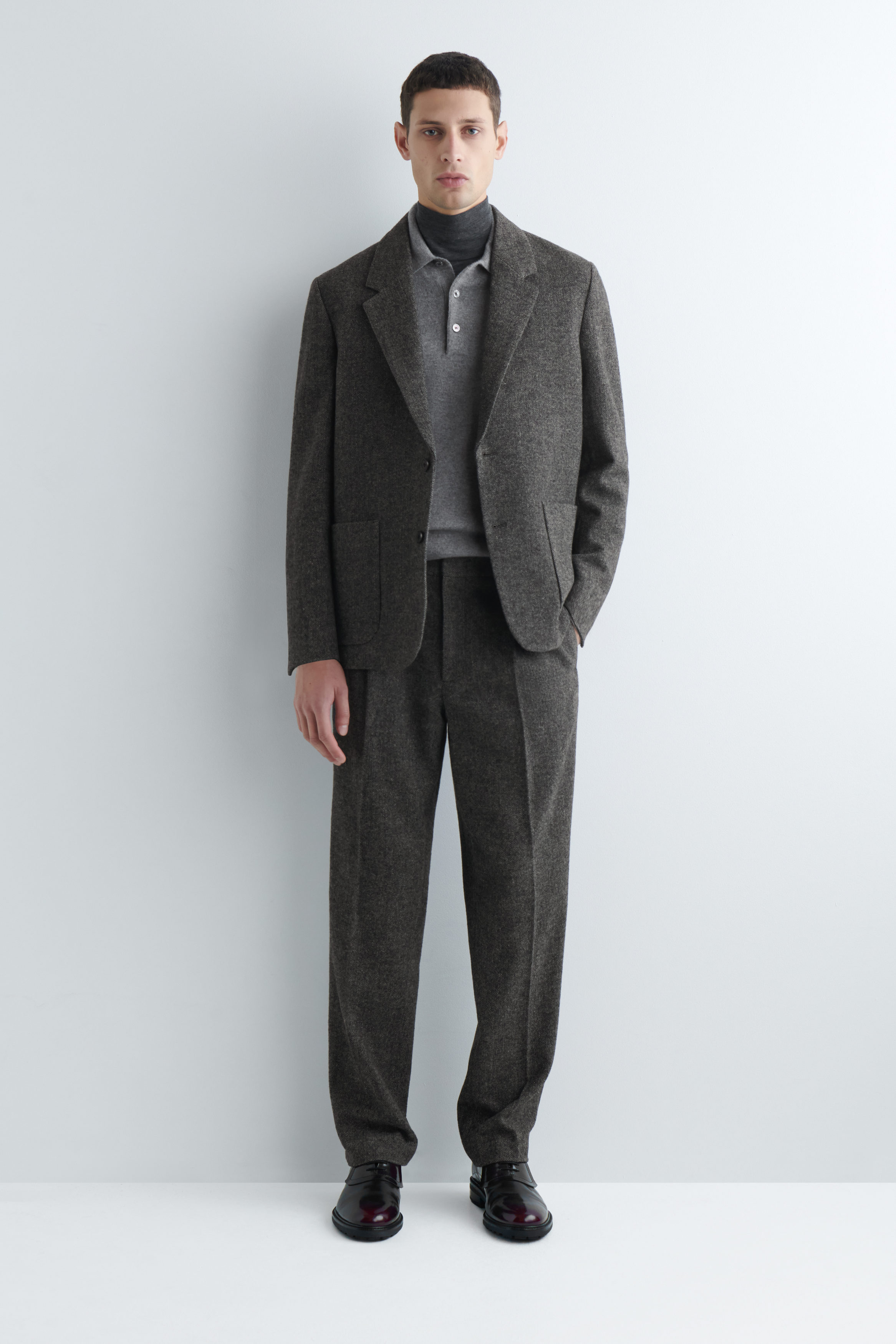 UNSTRUCTURED WOOL-HERRINGBONE BLAZER - DARK KHAKI | COS US