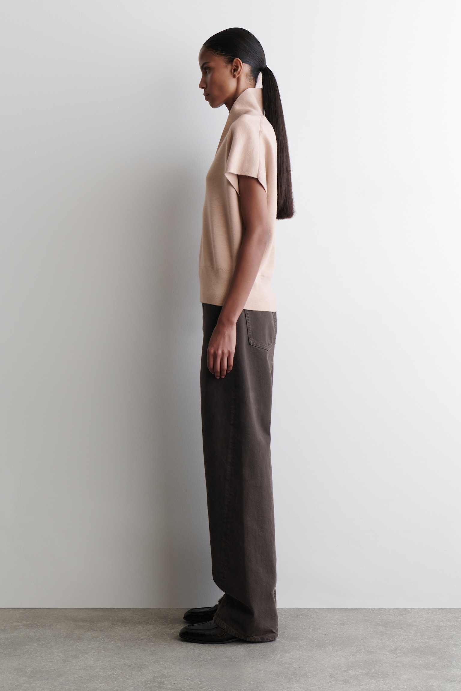 MERINO WOOL V-NECK VEST - BEIGE MÉLANGE/BLACK - 3