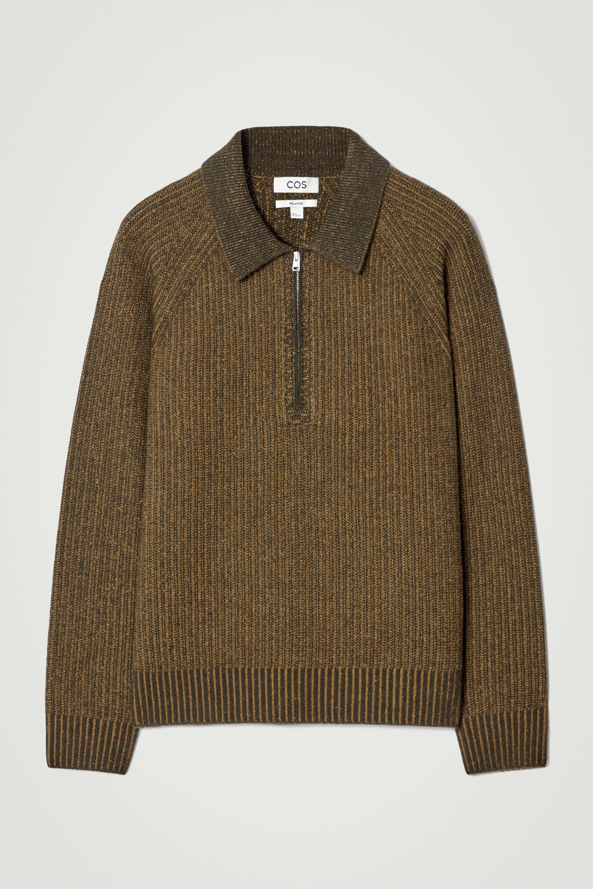 COLLARED MERINO WOOL-YAK BLEND HALF-ZIP SWEATER - MUSTARD