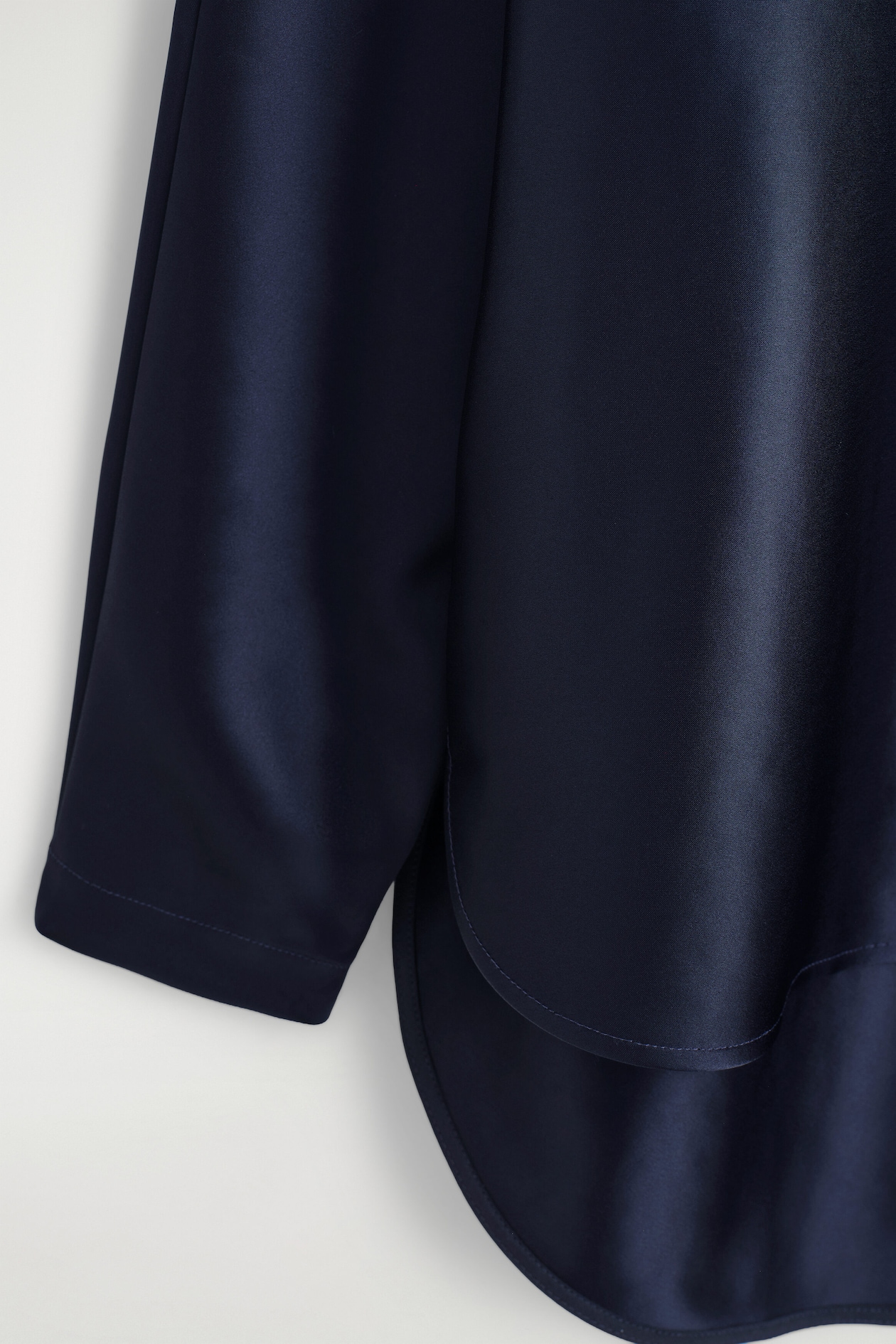 COWL-NECK SATIN BLOUSE — MIDNIGHT BLUE