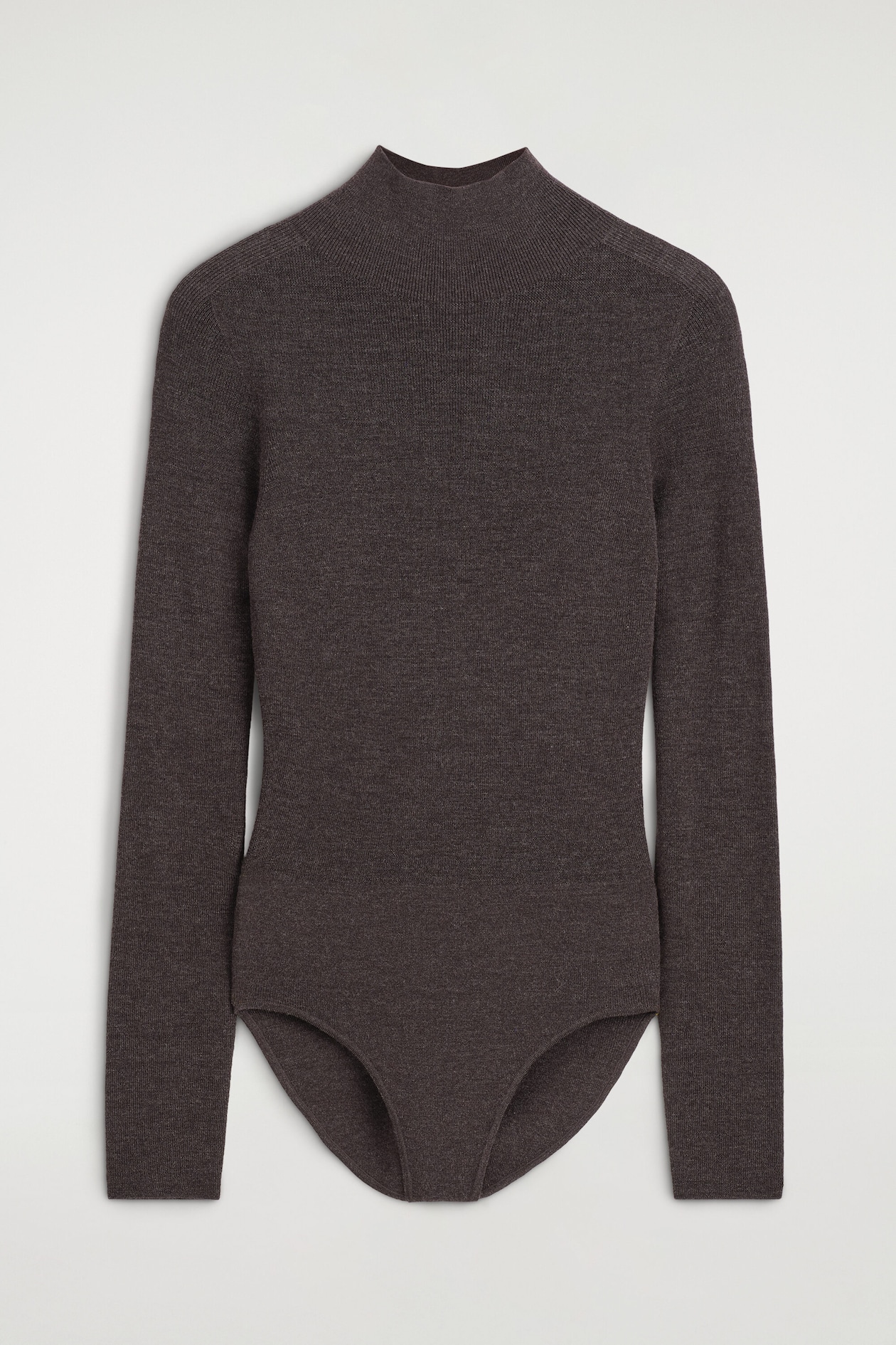SEAMLESS MERINO WOOL MOCK-NECK BODYSUIT — BROWN MÉLANGE