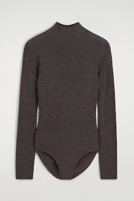 SEAMLESS MERINO WOOL MOCK-NECK BODYSUIT — BROWN MÉLANGE 9
