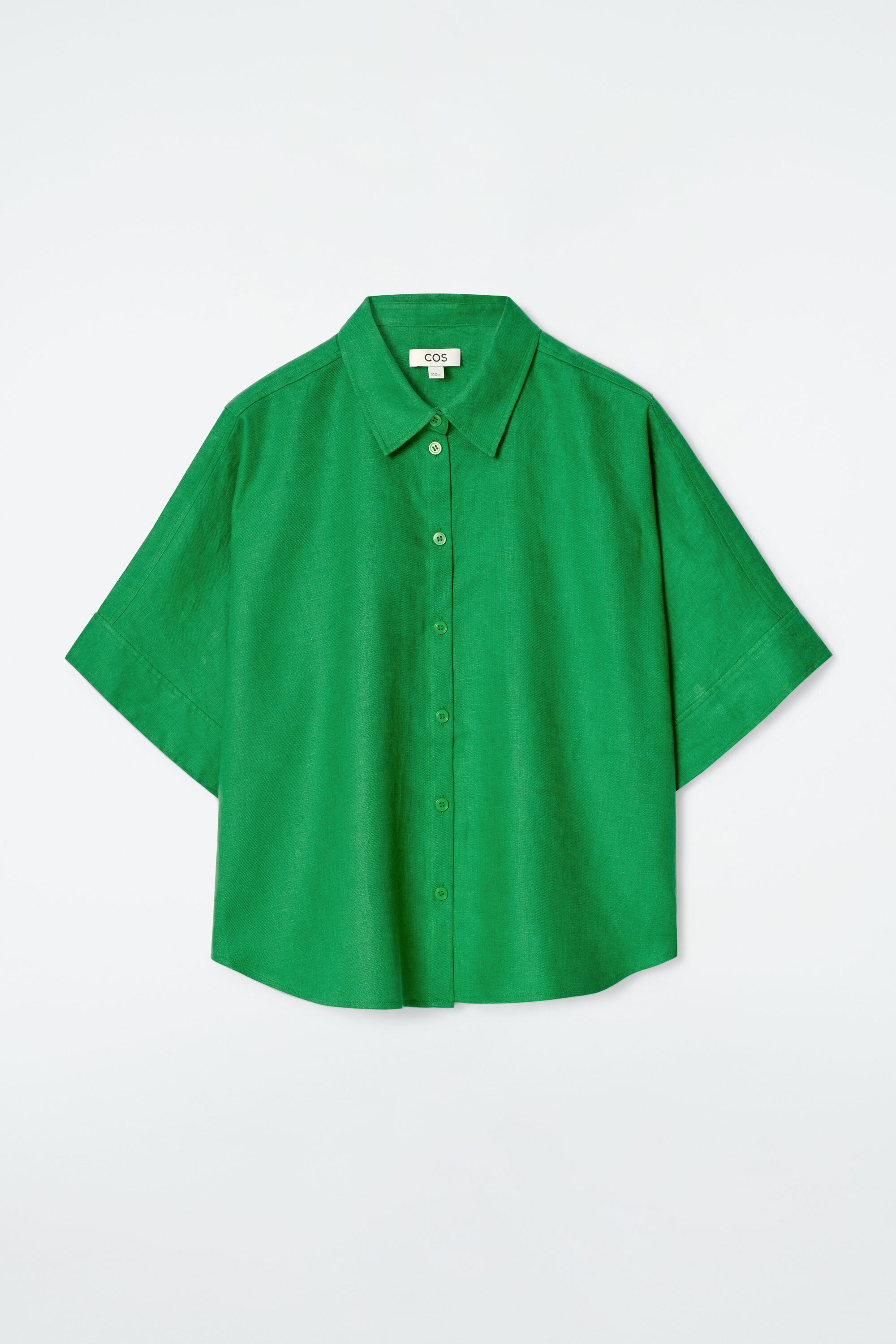 BOXY SHORT-SLEEVED LINEN SHIRT - GREEN | COS