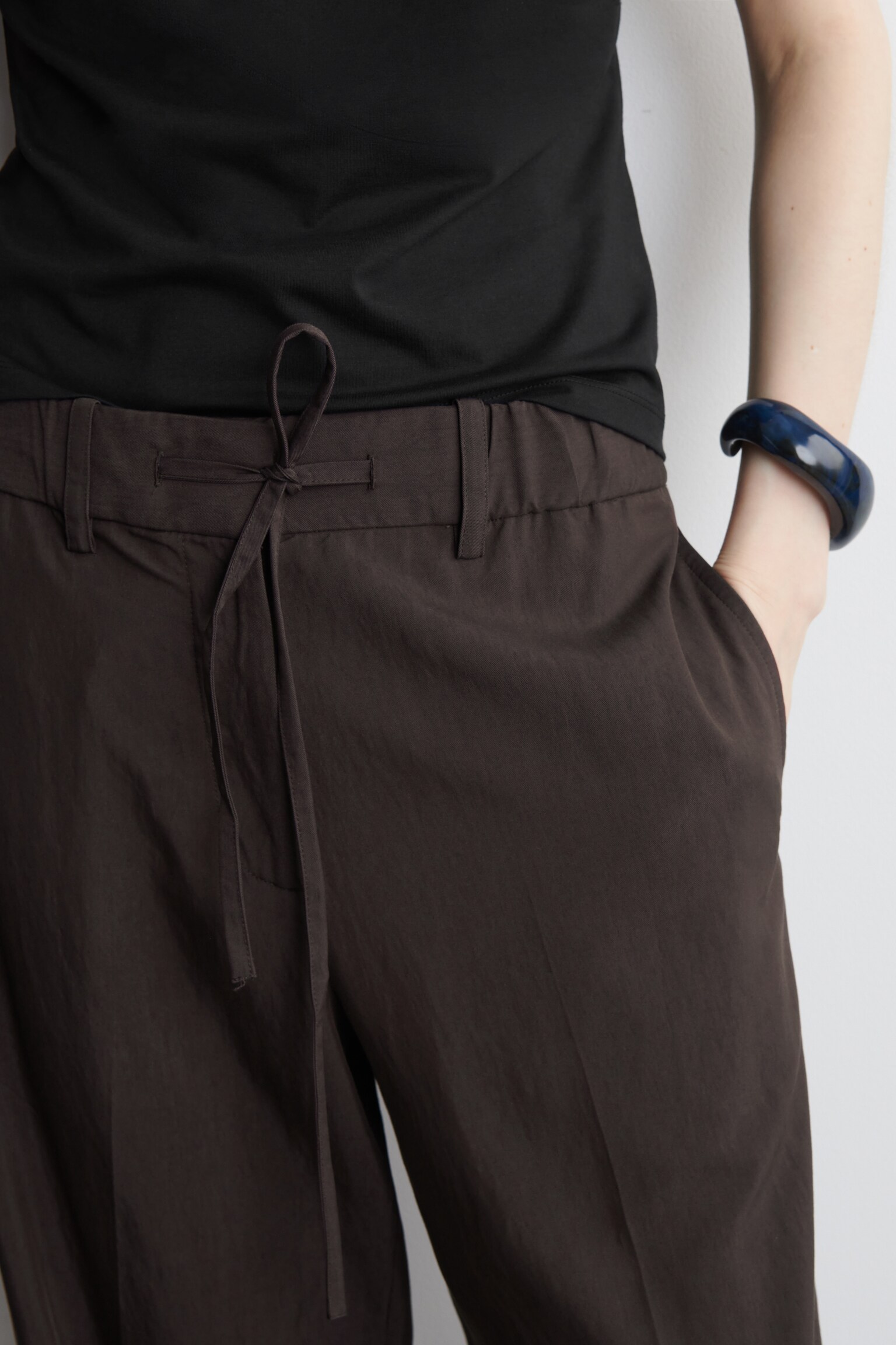 PANTALONI FLUIDI CON COULISSE - MARRONE/NERO - 5