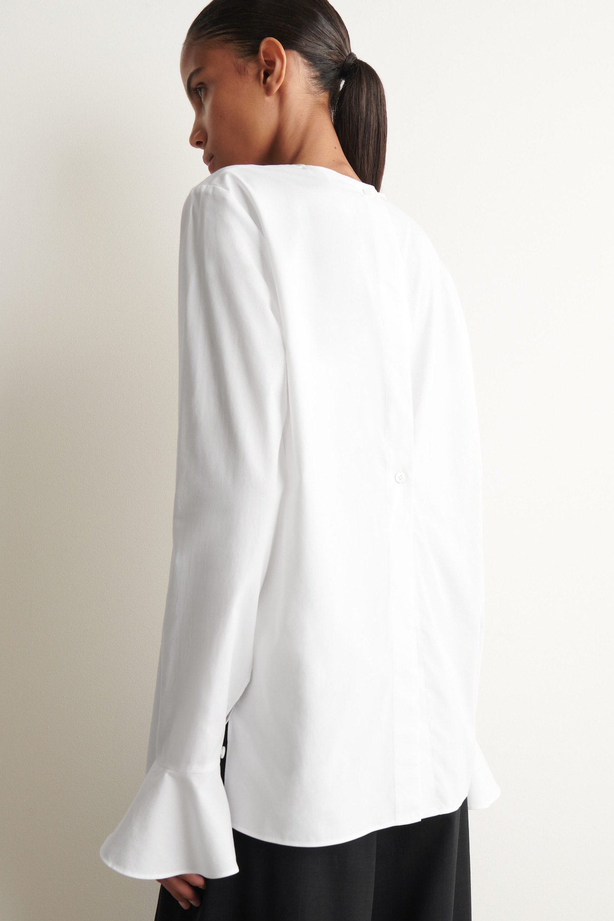 FLARED-CUFF COTTON BLOUSE — WHITE