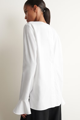 FLARED-CUFF COTTON BLOUSE — WHITE 5