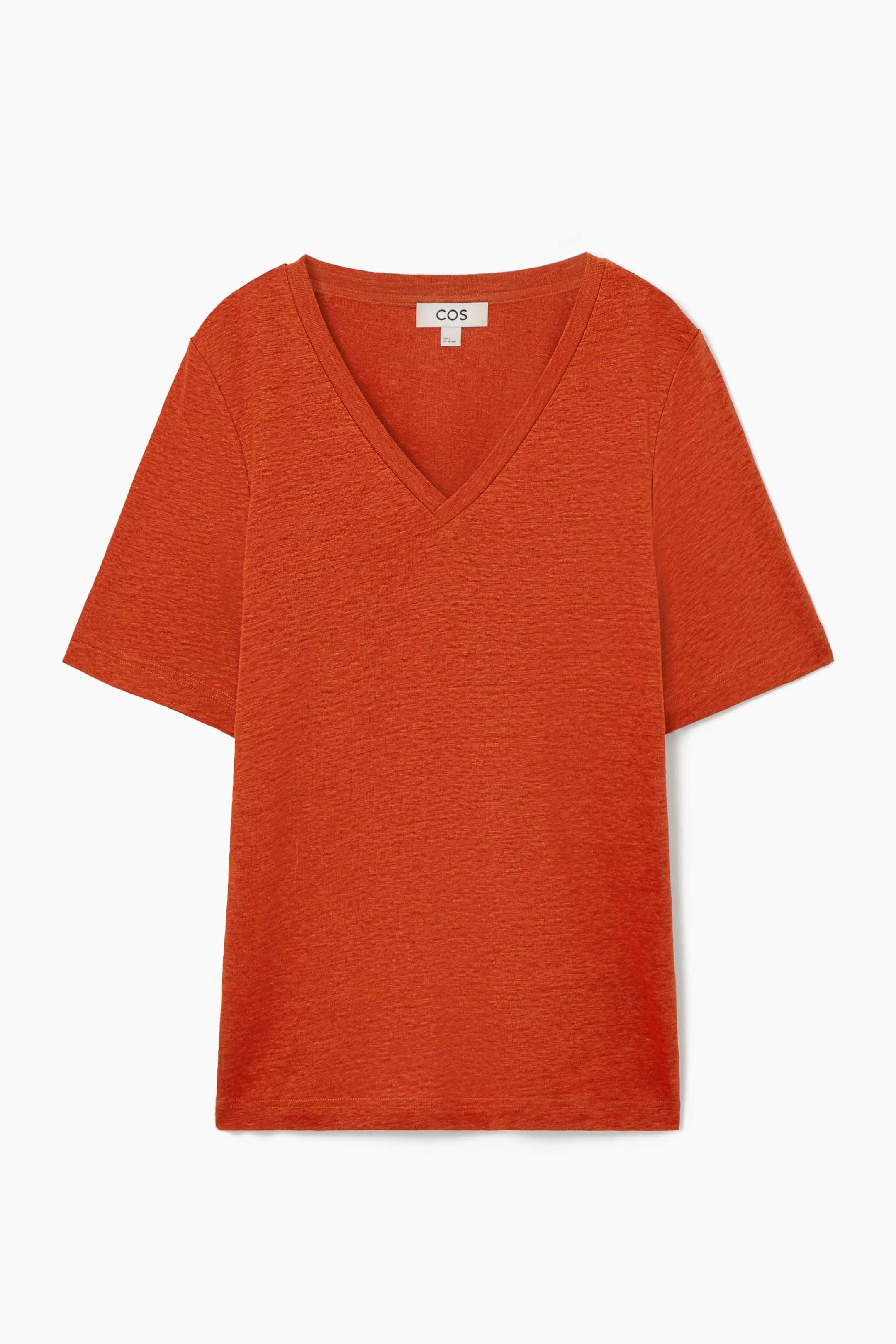 Visa större bild: V-RINGAD T-SHIRT I LINNE - MÖRKORANGE - DAM | H&M FI 1