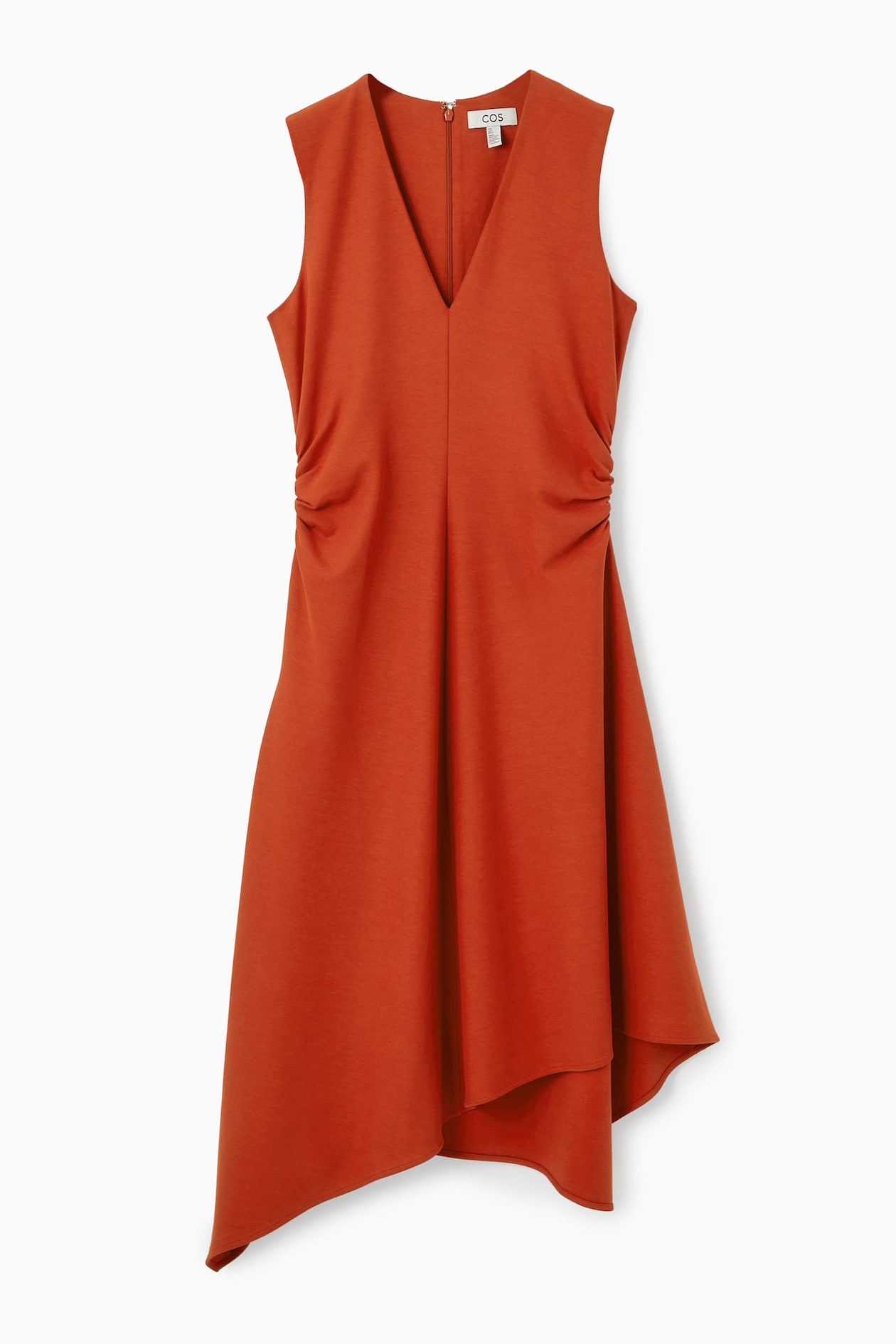 ROBE MIDI ASYMÉTRIQUE FRONCÉE - ROUGE | COS