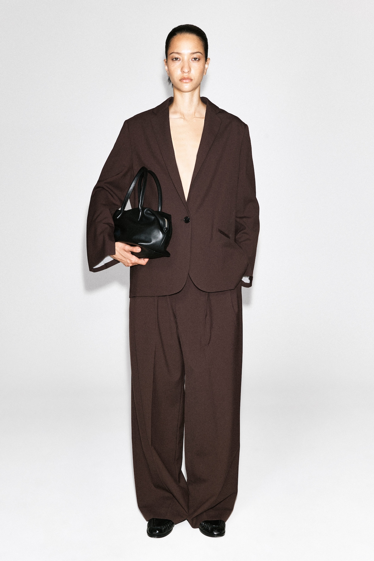 TWILL SINGLE-BREASTED BLAZER — DARK BROWN