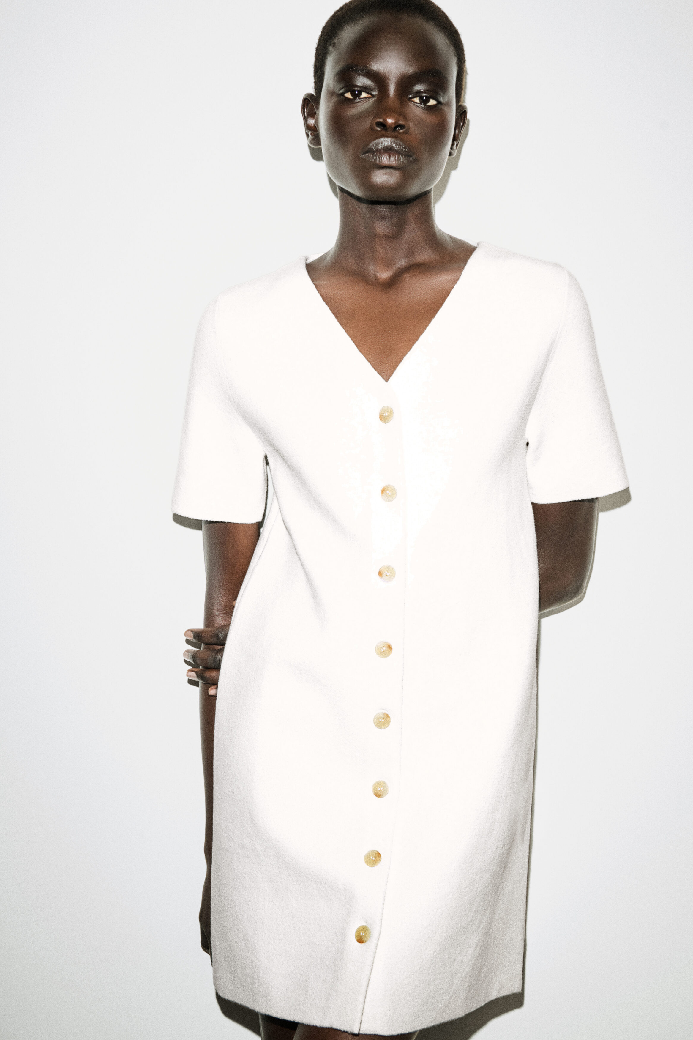 BUTTONED MILANO-KNIT MINI DRESS - WHITE | COS US