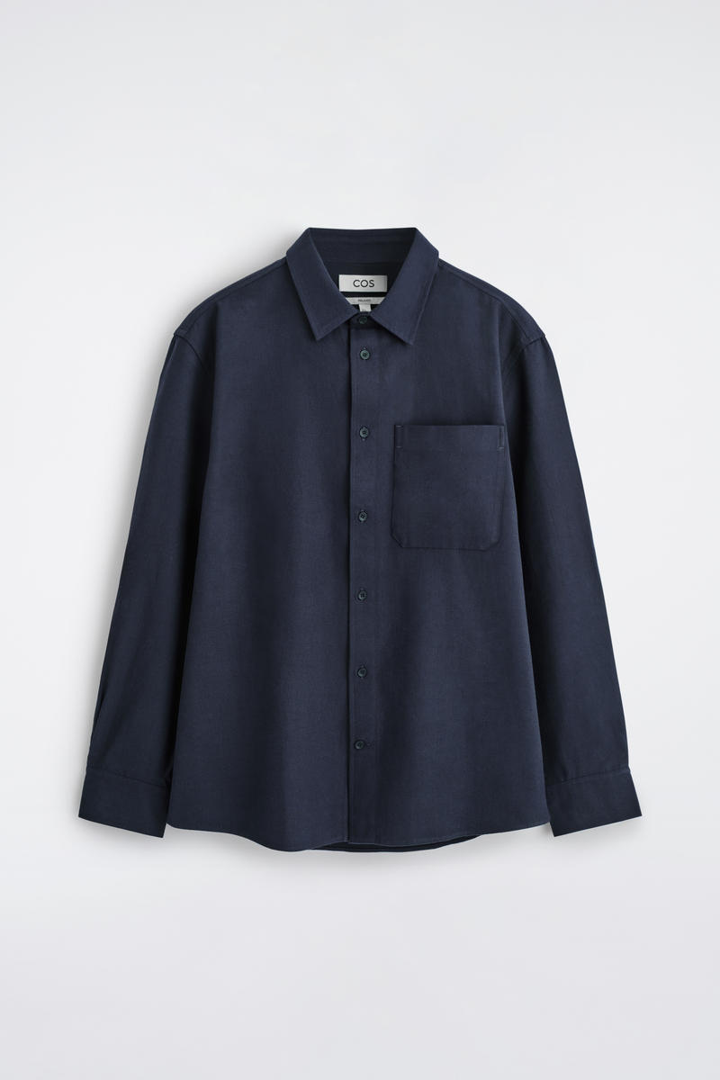 Cos Relaxed Brushed Cotton-blend Shirt In Navy In Blue