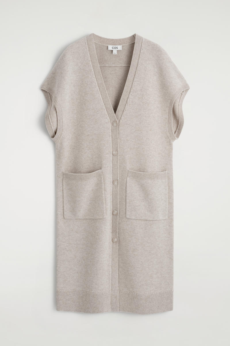 Cos Rounded Wool Longline Cardigan In Sand