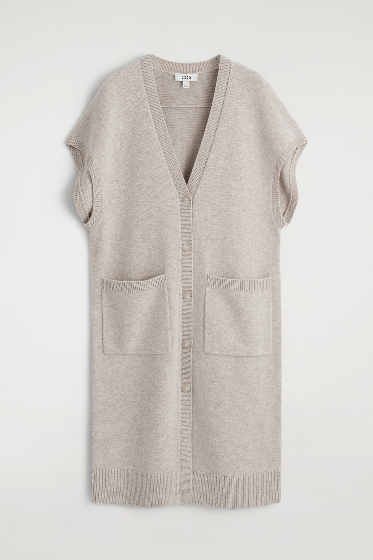 ROUNDED WOOL LONGLINE CARDIGAN — BEIGE MÉLANGE