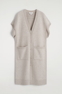 ROUNDED WOOL LONGLINE CARDIGAN — BEIGE MÉLANGE 7