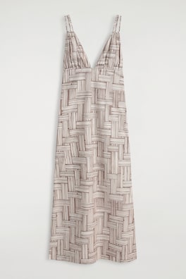 PRINTED V-NECK MAXI DRESS — ECRU / BROWN / PRINTED 2