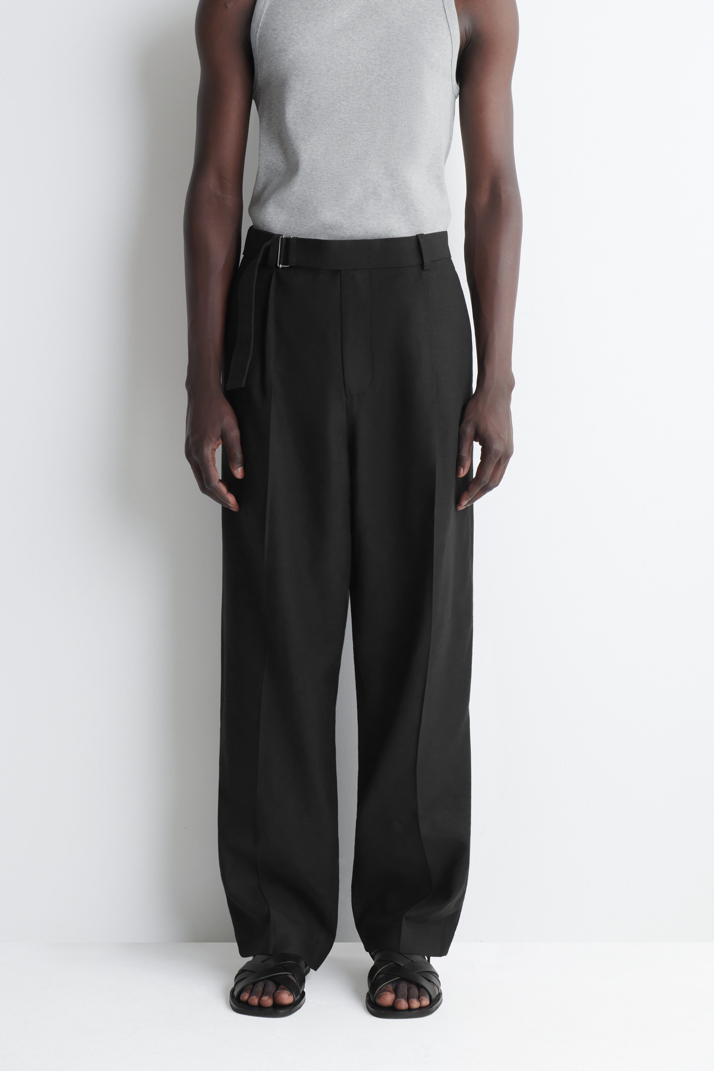 BELTED LINEN-BLEND RELAXED-FIT WIDE-LEG PANTS - thumbnail 3