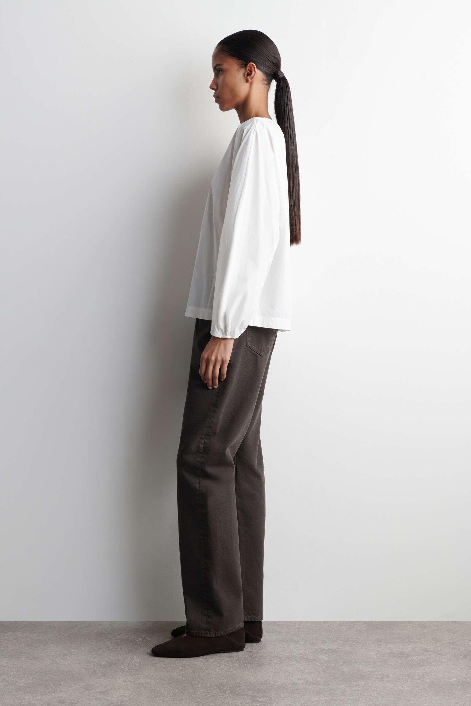 BLOUSE FRONCÉE EN COTON PIMA - BLANC/BAIE - 6