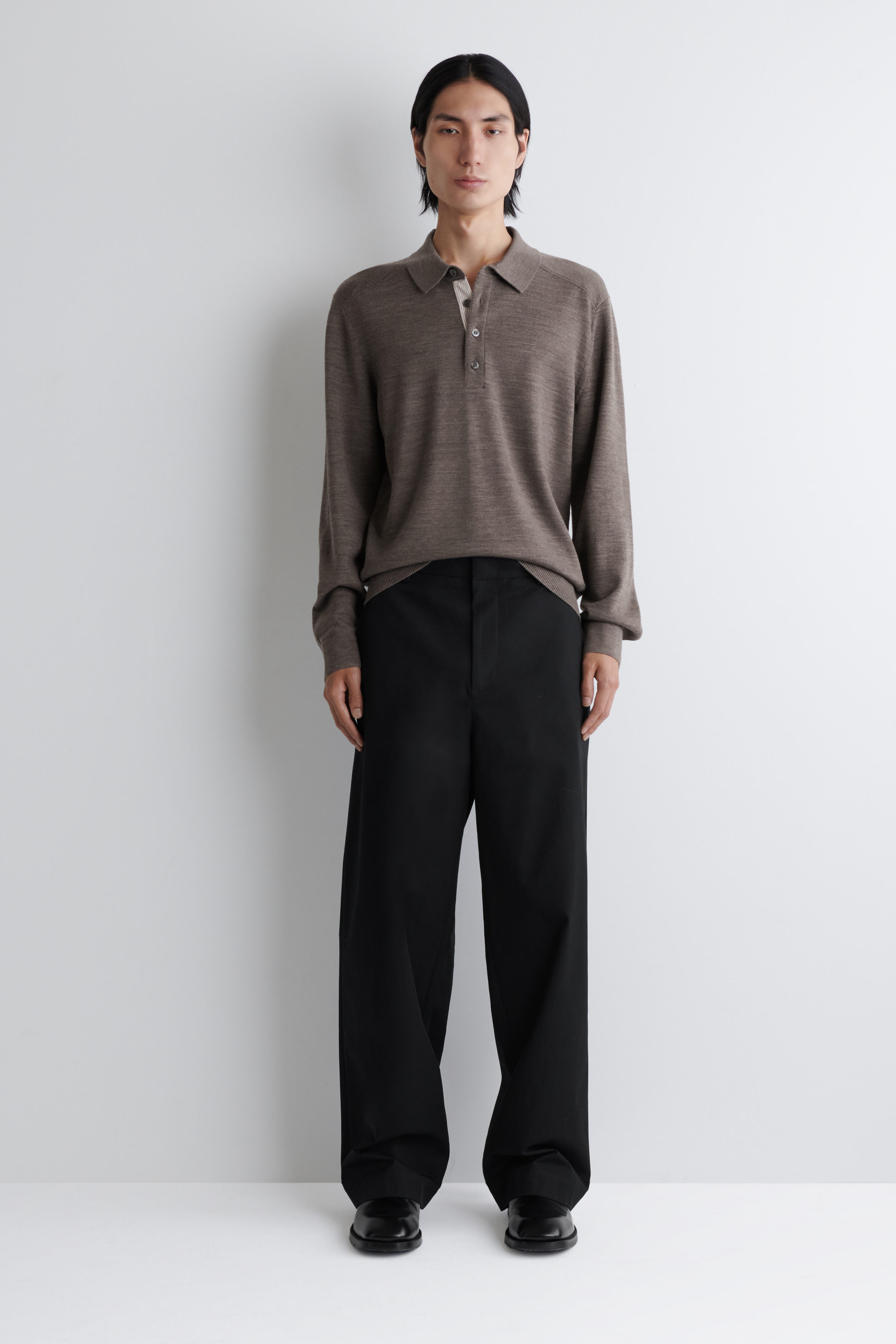 KNITTED MERINO WOOL POLO SHIRT - GRAY MÉLANGE | COS