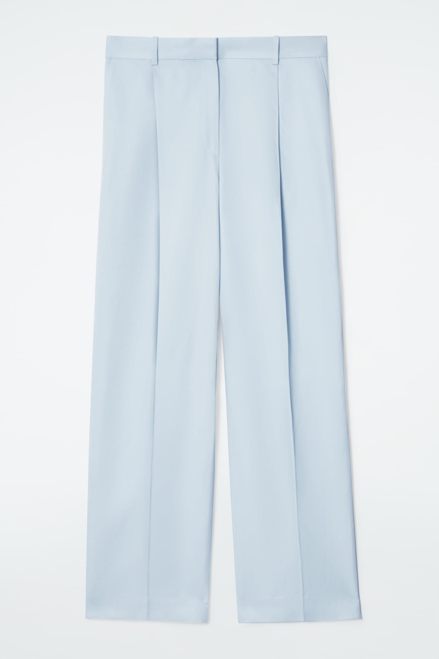 RELAXED LINEN-BLEND WIDE-LEG TROUSERS - LIGHT BLUE