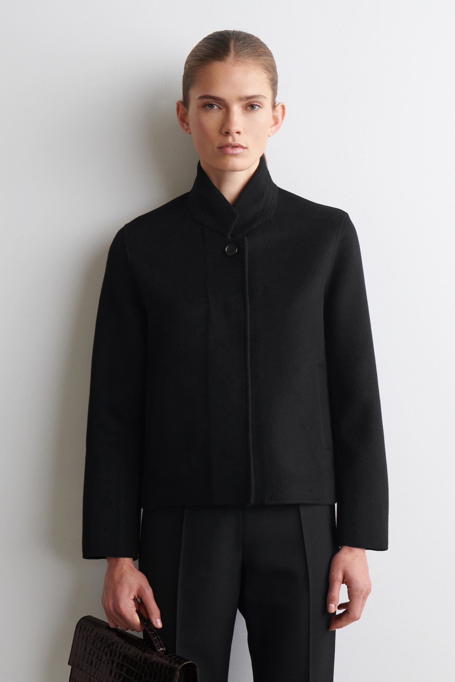 STRUCTURED DOUBLE-FACED WOOL JACKET - BLACK - 3