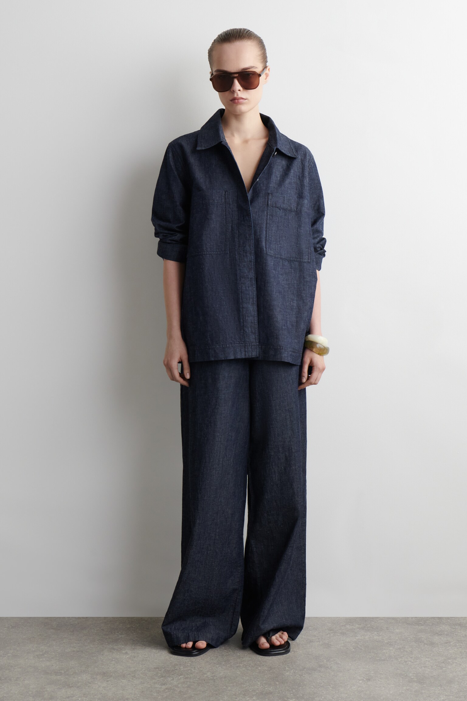 PANTALON LARGE TAILLE AJUSTABLE EN DENIM - INDIGO - 4