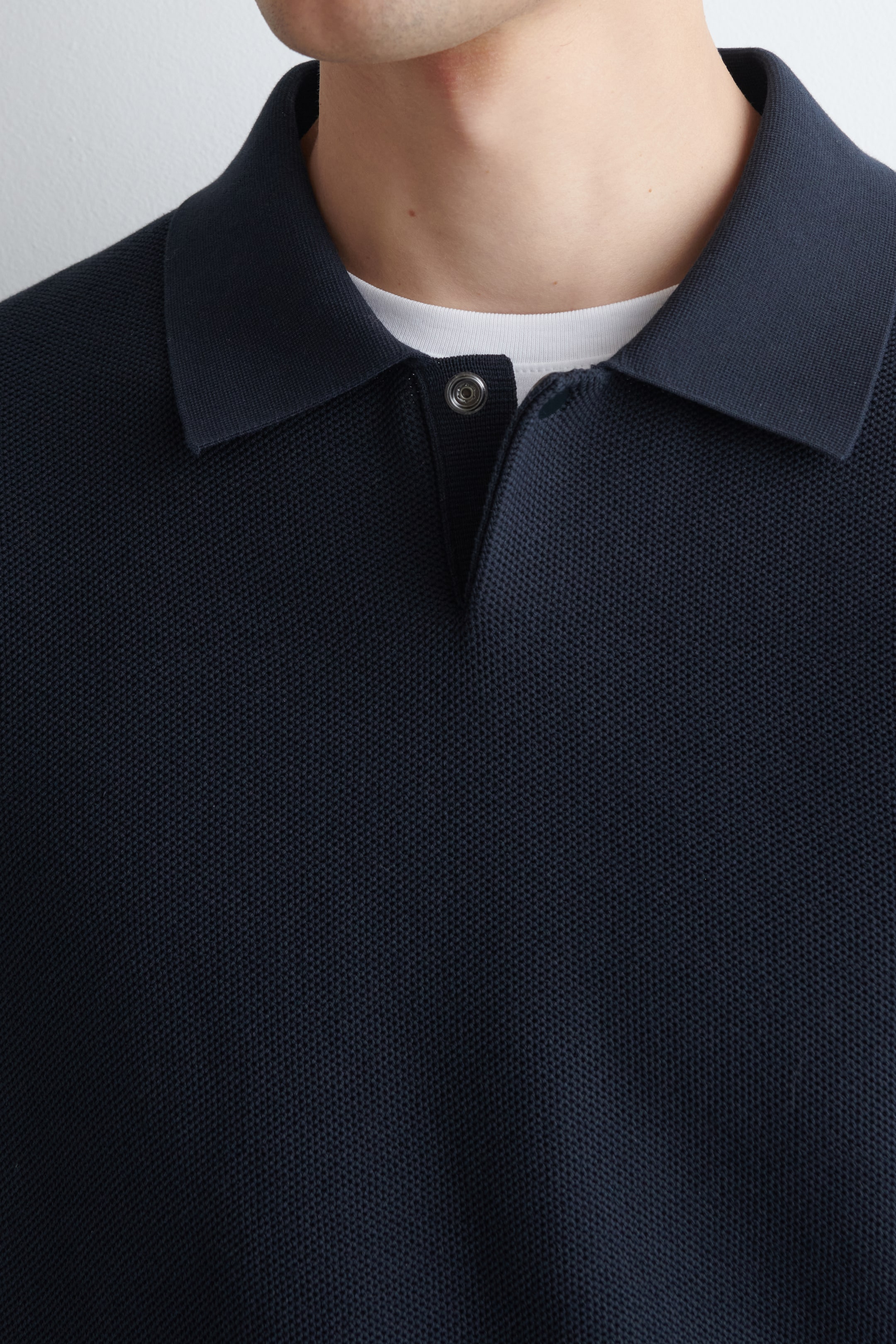 Agrandir l'image: POLO EN MAILLE POINT NID D'ABEILLE - BLEU MARINE - HOMME | H&M CH 4