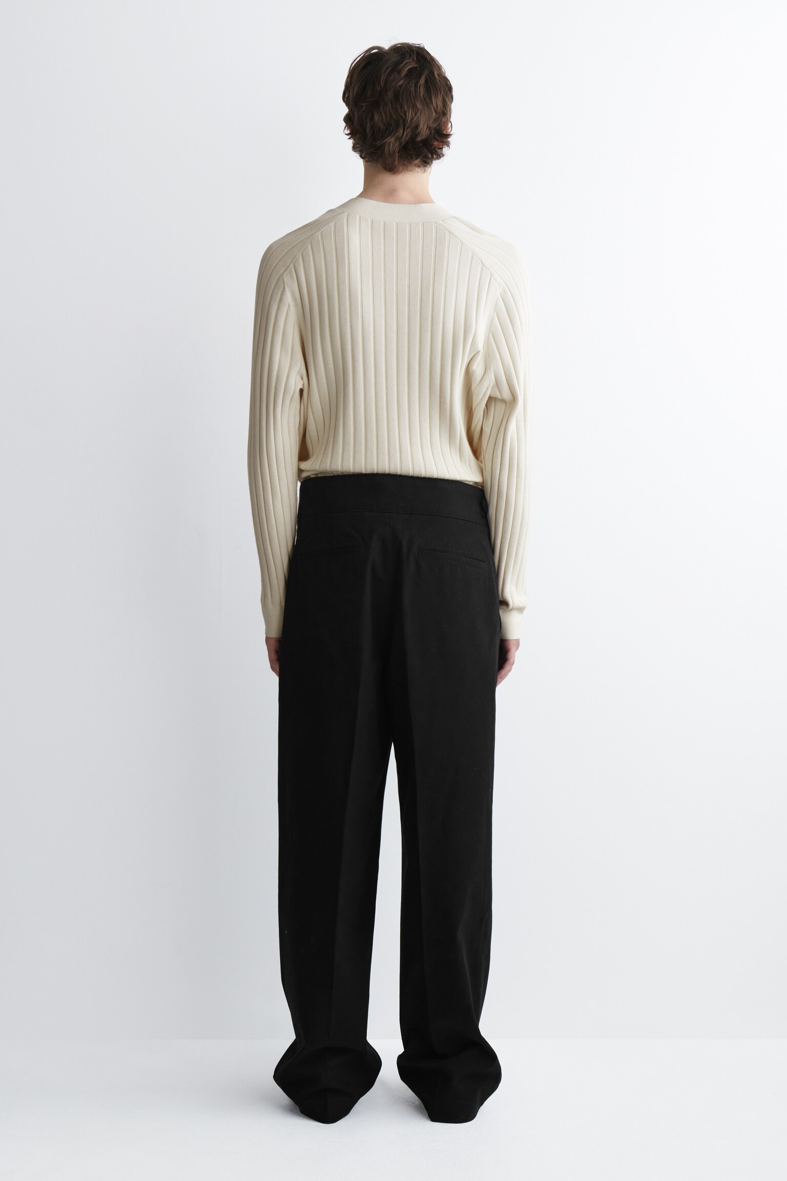 PANTALON LARGE À PLIS CEINTURÉ - BLACK/BEIGE CLAIR - 3
