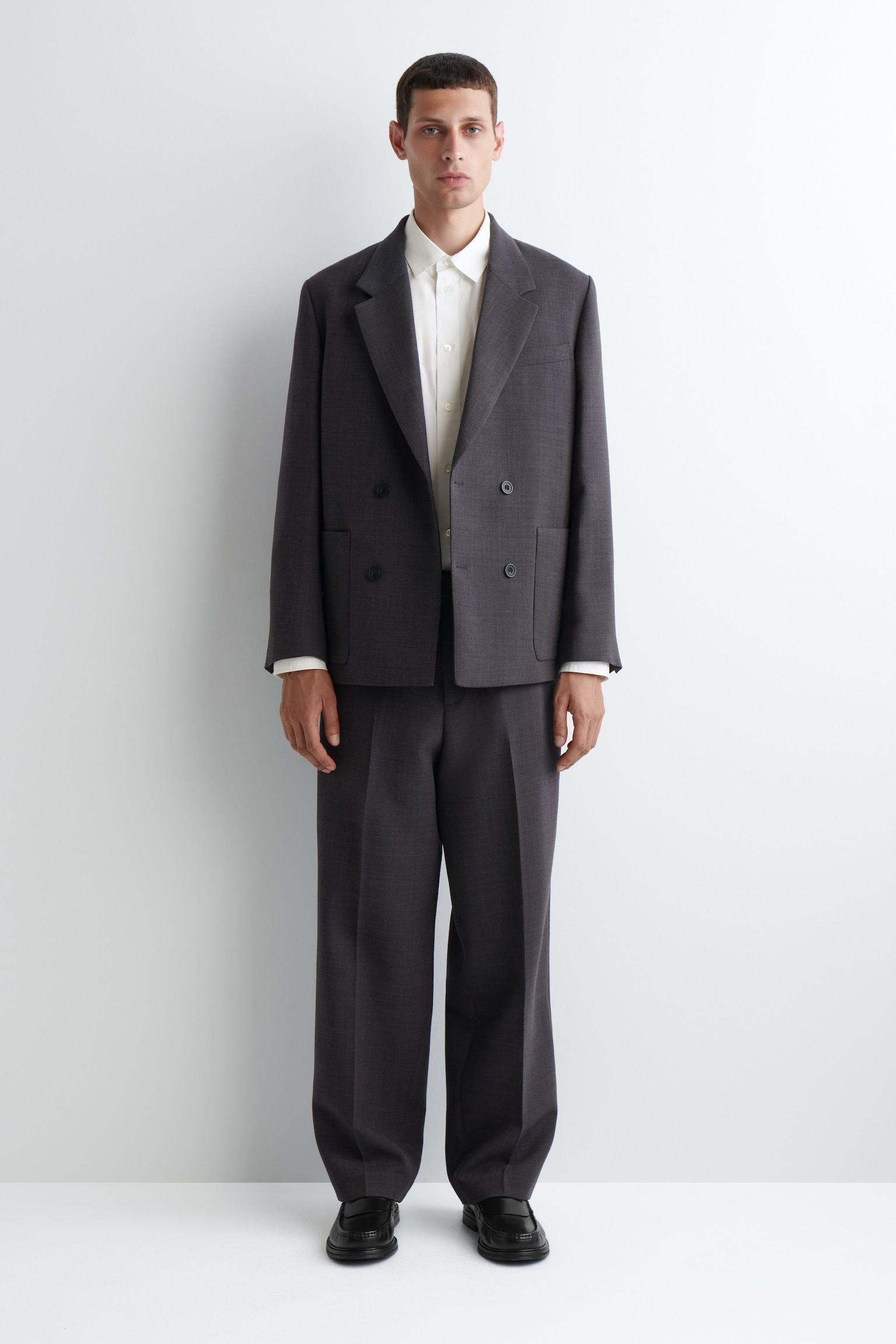 PANTALÓN STRAIGHT-LEG EN MEZCLA DE LANA - MARRÓN OSCURO/NEGRO