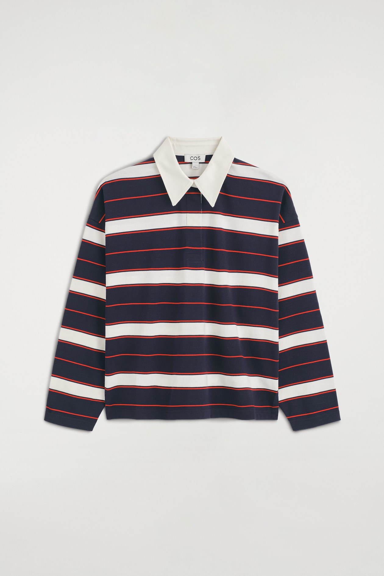 STRIPED COTTON RUGBY SHIRT — NAVY / RED / STRIPED
