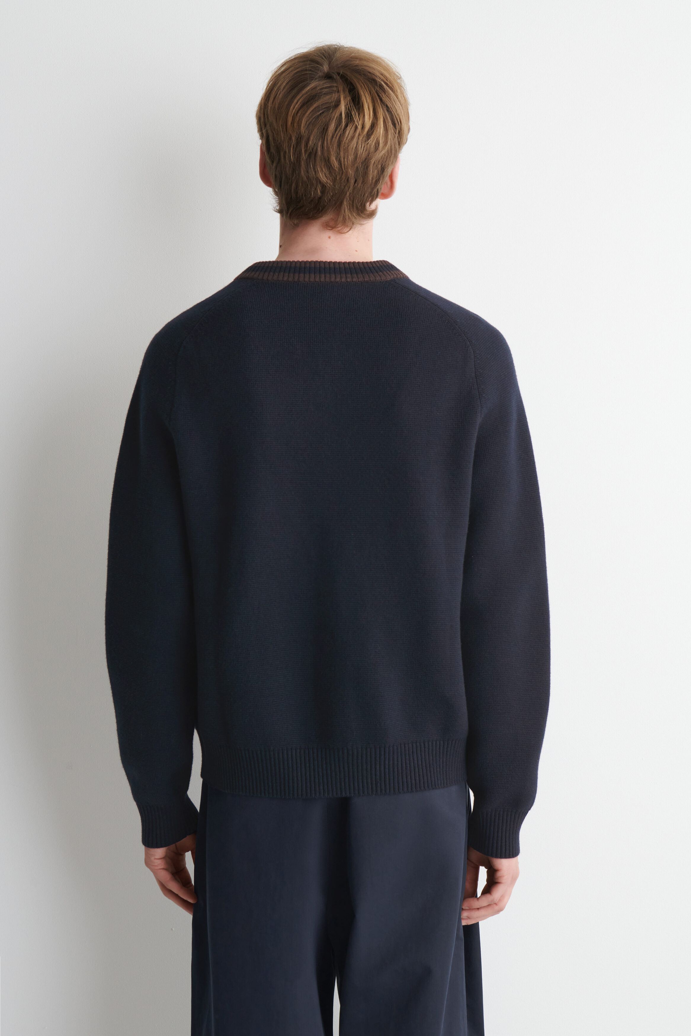 STRIPED-COLLAR COTTON-BLEND ZIP-UP CARDIGAN - thumbnail 4