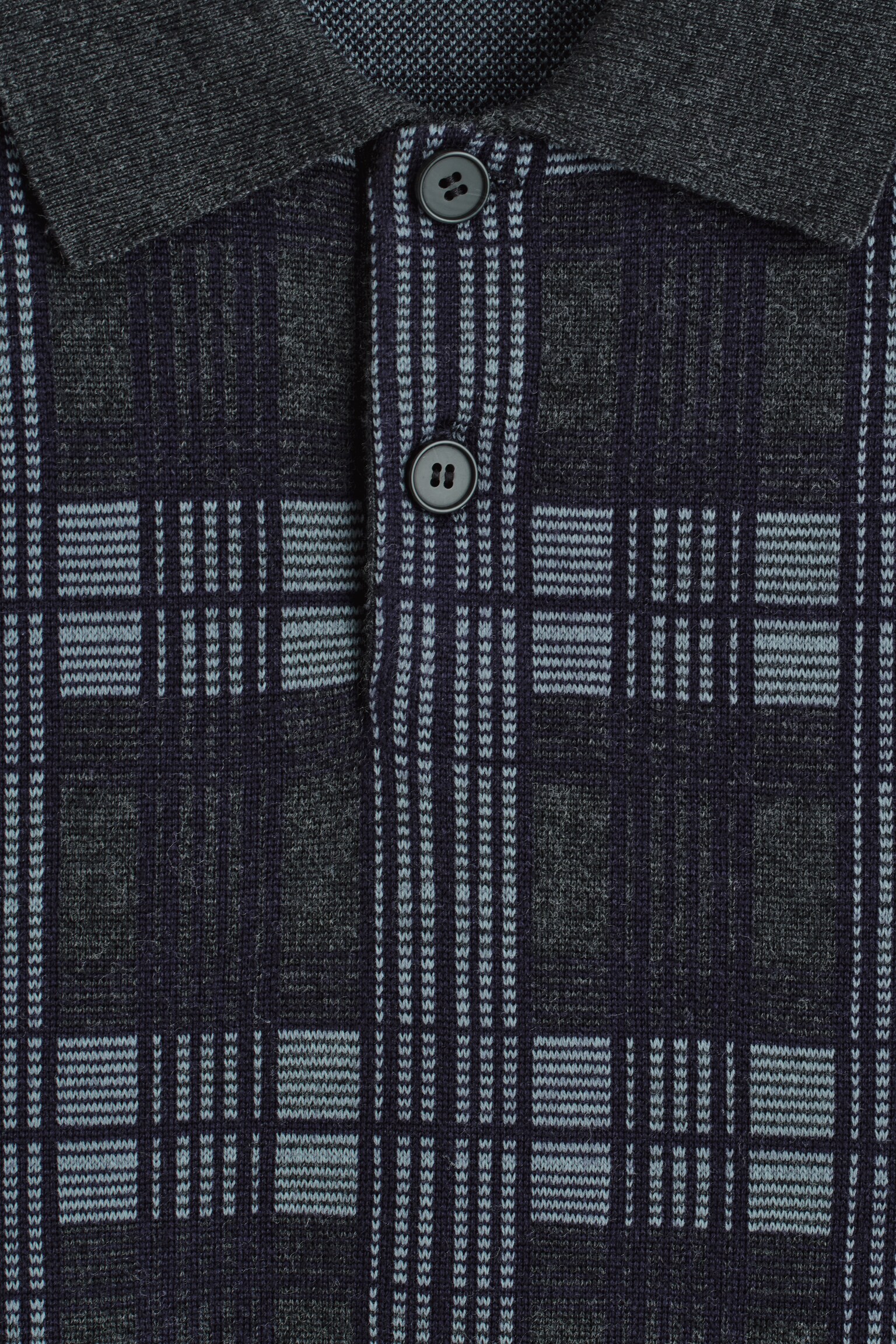 WOOL-JACQUARD POLO JUMPER - NAVY / CHECKED - 7