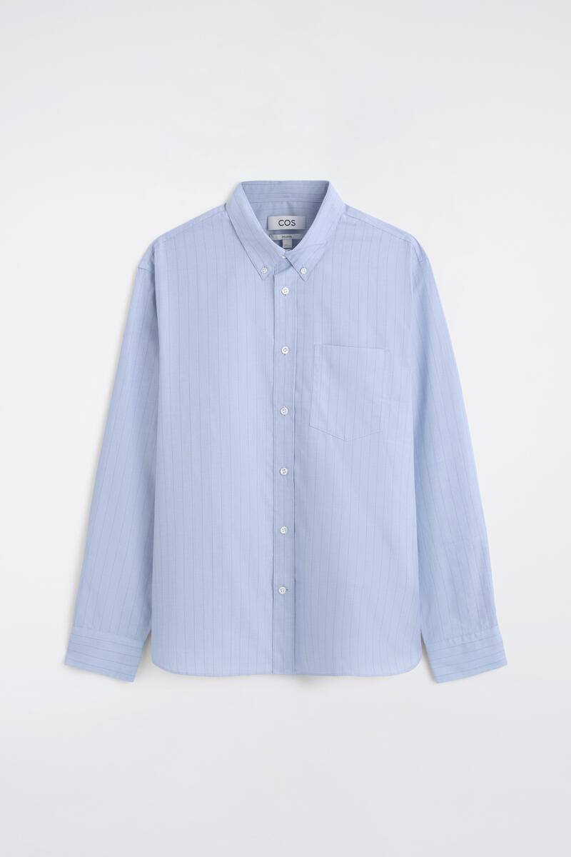 Relaxed Pinstriped Fil-À-Fil Cotton Shirt in Blue