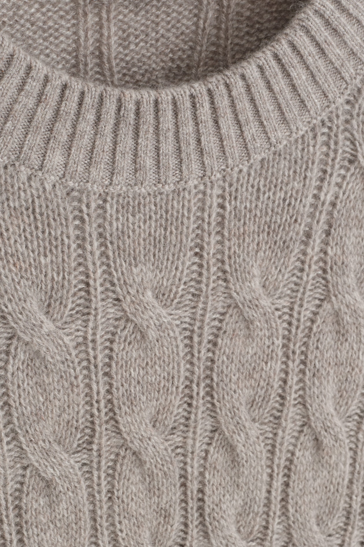 CABLE-KNIT PURE CASHMERE CREW-NECK SWEATER — BEIGE