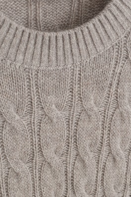 CABLE-KNIT PURE CASHMERE CREW-NECK SWEATER — BEIGE 7