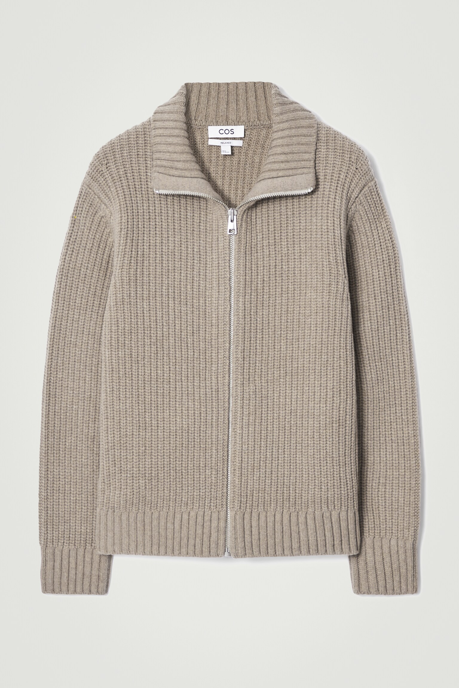 FUNNEL-NECK KNITTED WOOL JACKET - BEIGE/STONE/CHARCOAL/NAVY