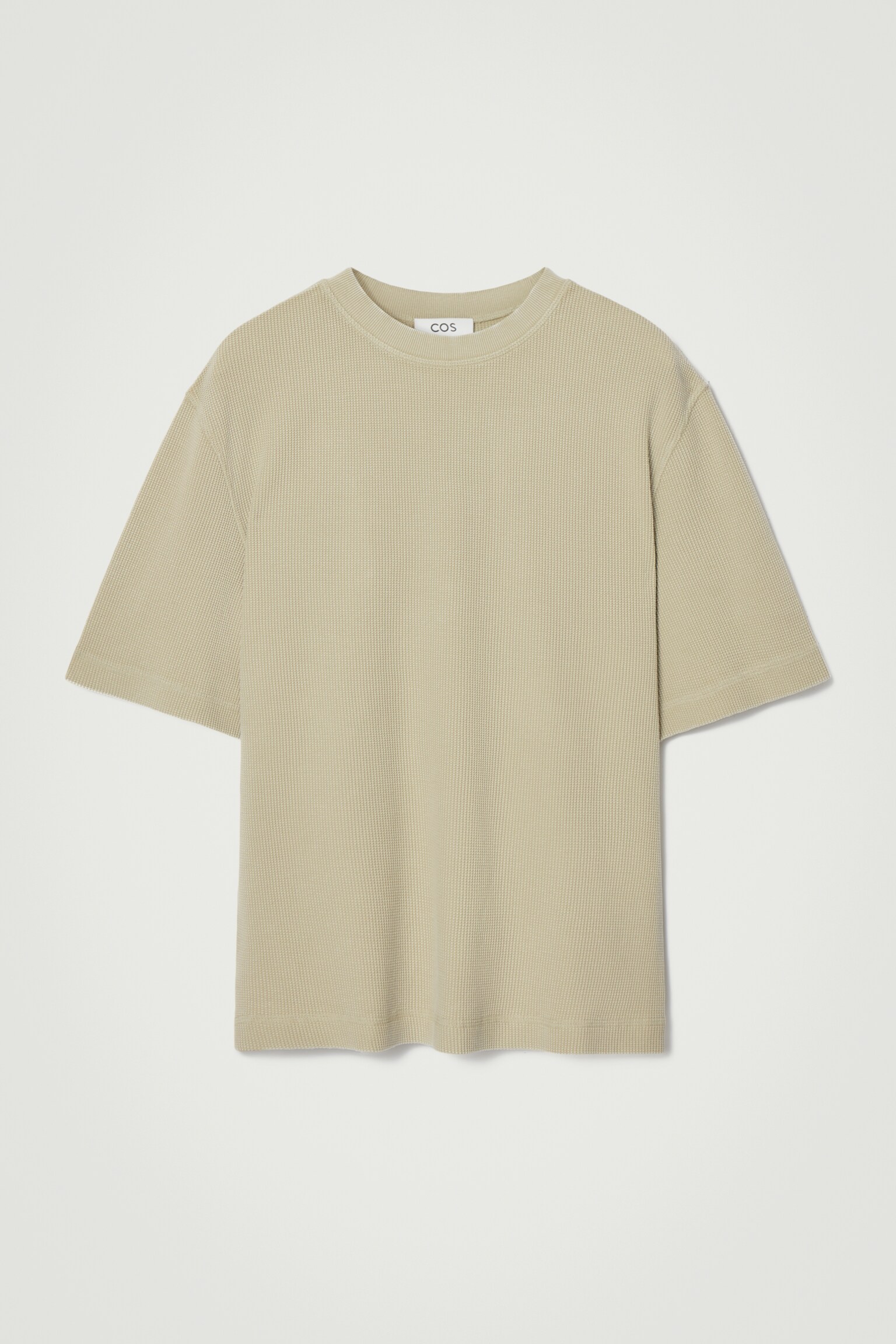 RELAXED WAFFLE-TEXTURE COTTON-JERSEY T-SHIRT - STONE/NAVY - 1