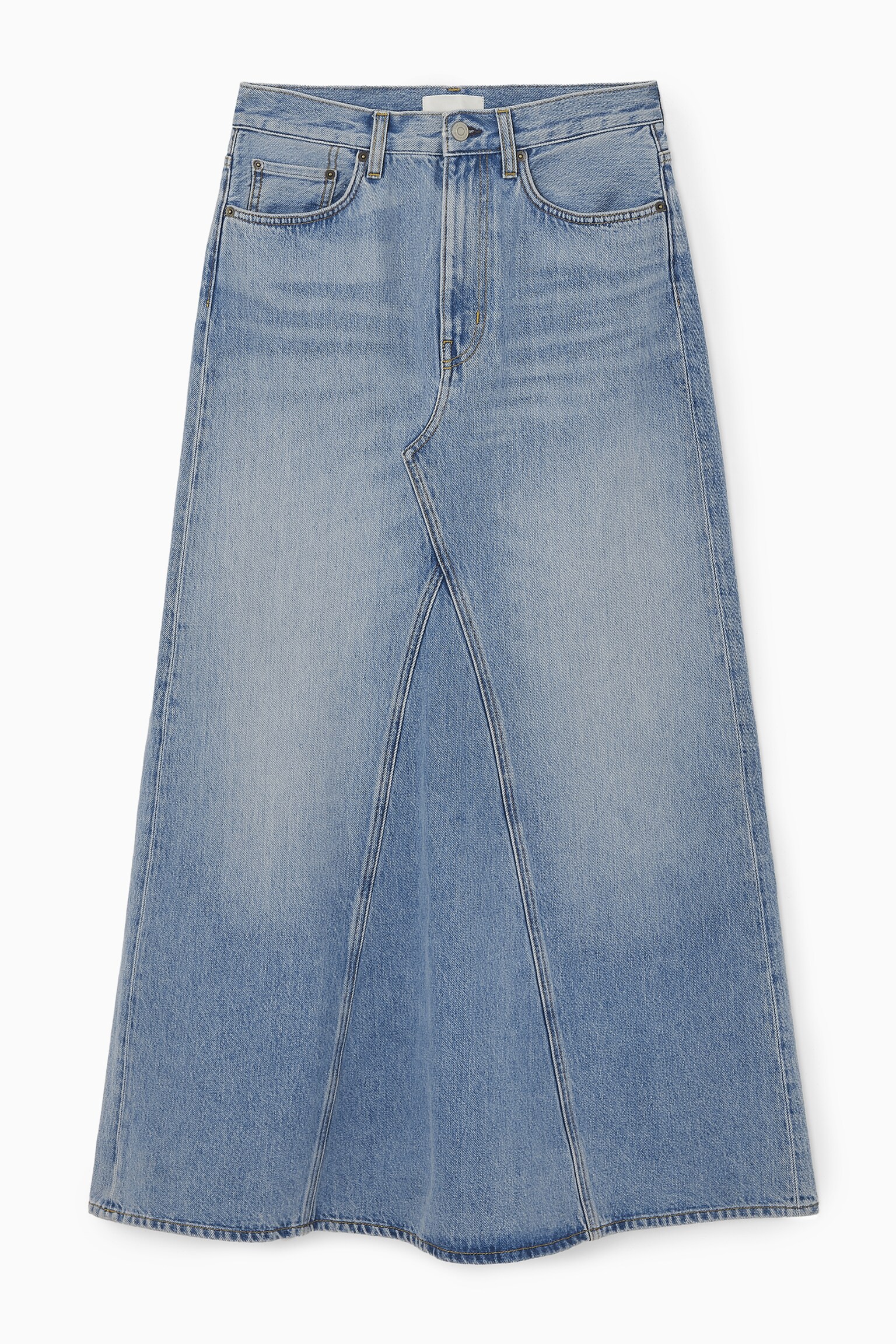 PANELLED DENIM MAXI SKIRT - BLUE/OFF-WHITE