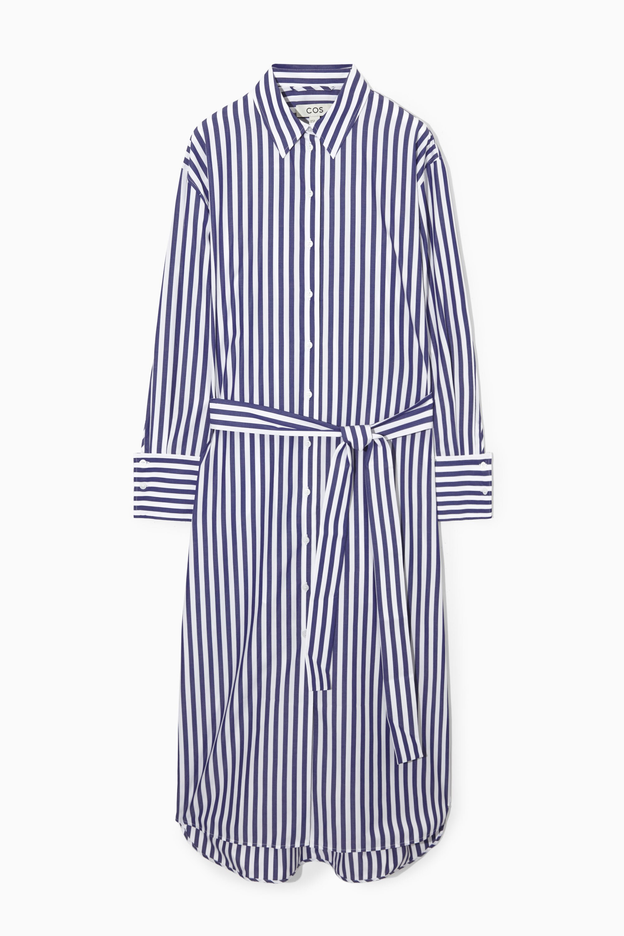 BELTED MIDI SHIRT DRESS - BLUE / WHITE / STRIPED | COS