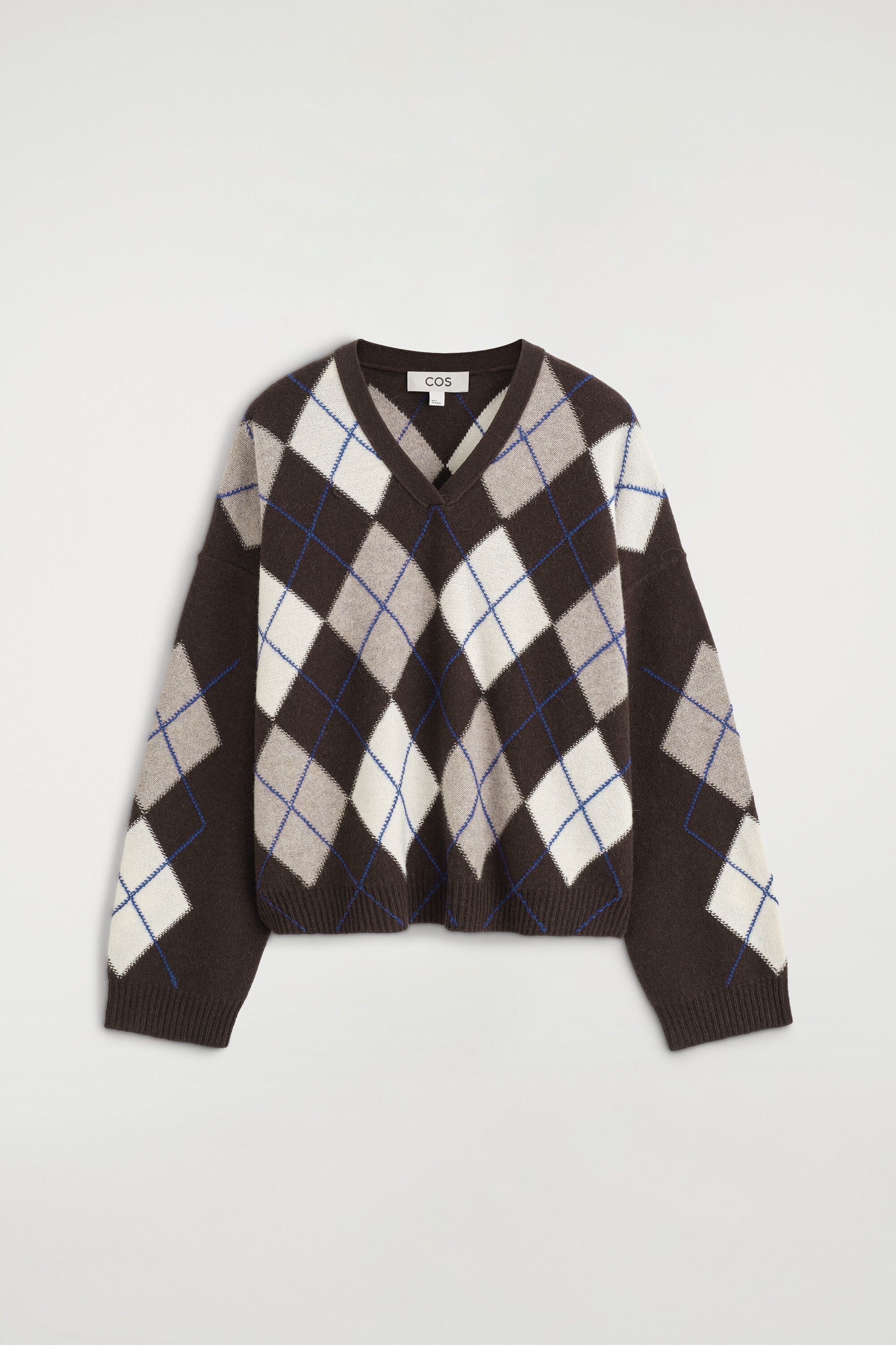 ARGYLE WOOL-ALPACA V-NECK SWEATER - BROWN / BLUE / CHECKED | COS US