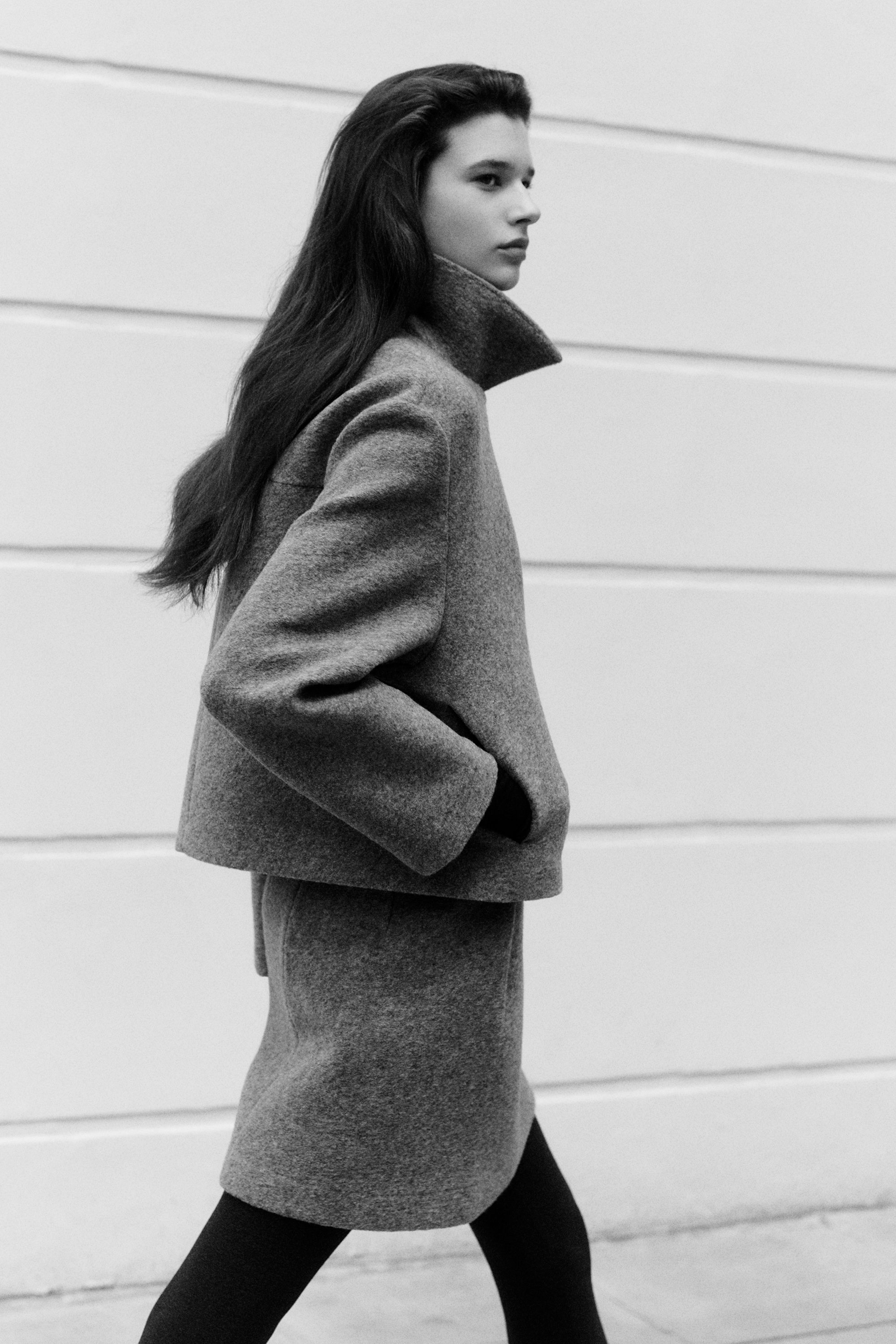 ジャケット・アウター CARVEN boiled wool short jacket BOILED WOOL-BLEND SHORT JACKET - DARK-GRAY MÉLANGE | COS US