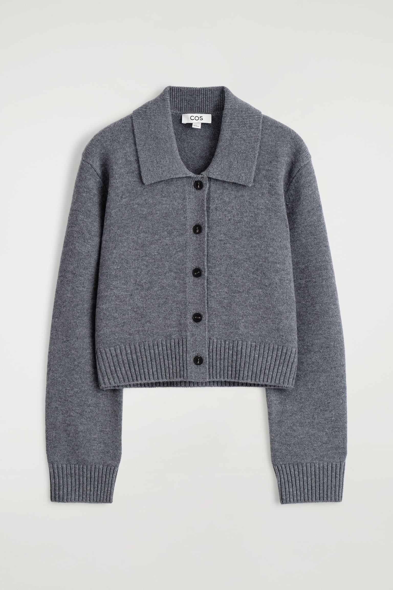 COLLARED MERINO WOOL CARDIGAN - GREY MÉLANGE/NAVY - 2