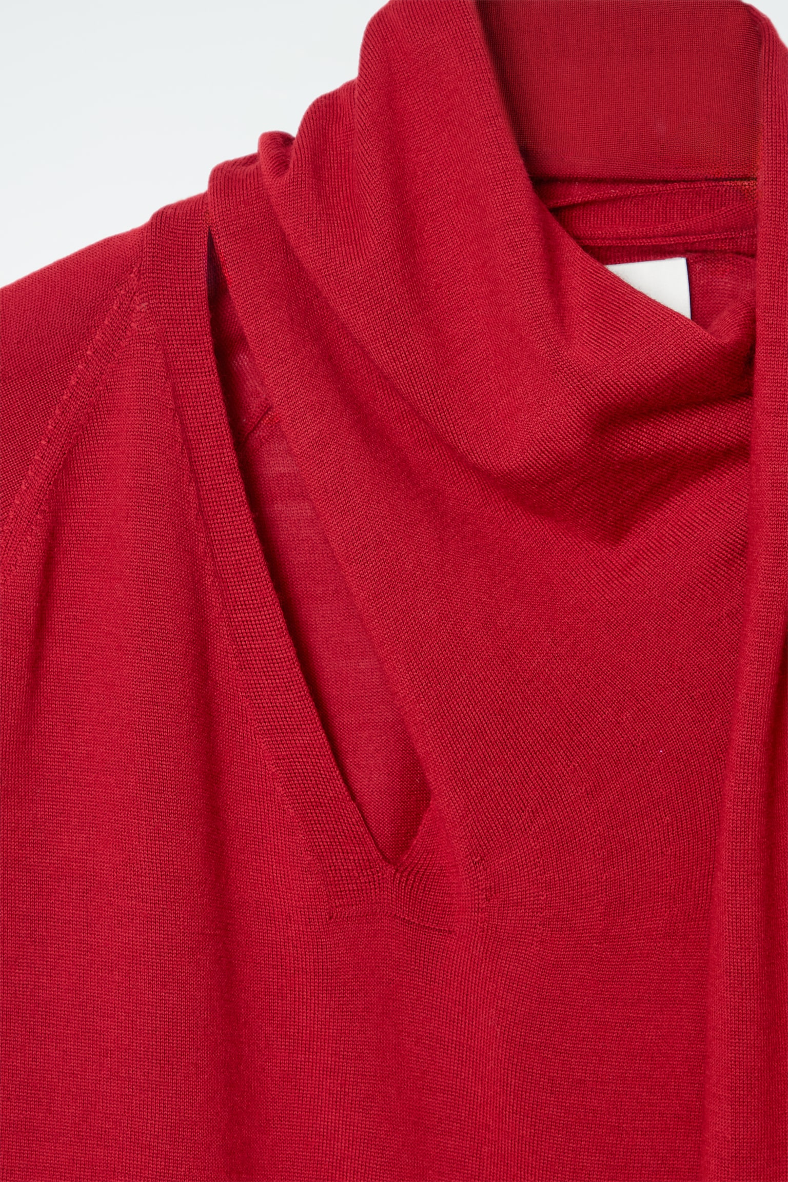 SCARF-DETAIL WOOL TURTLENECK JUMPER - RED/BLACK - 2