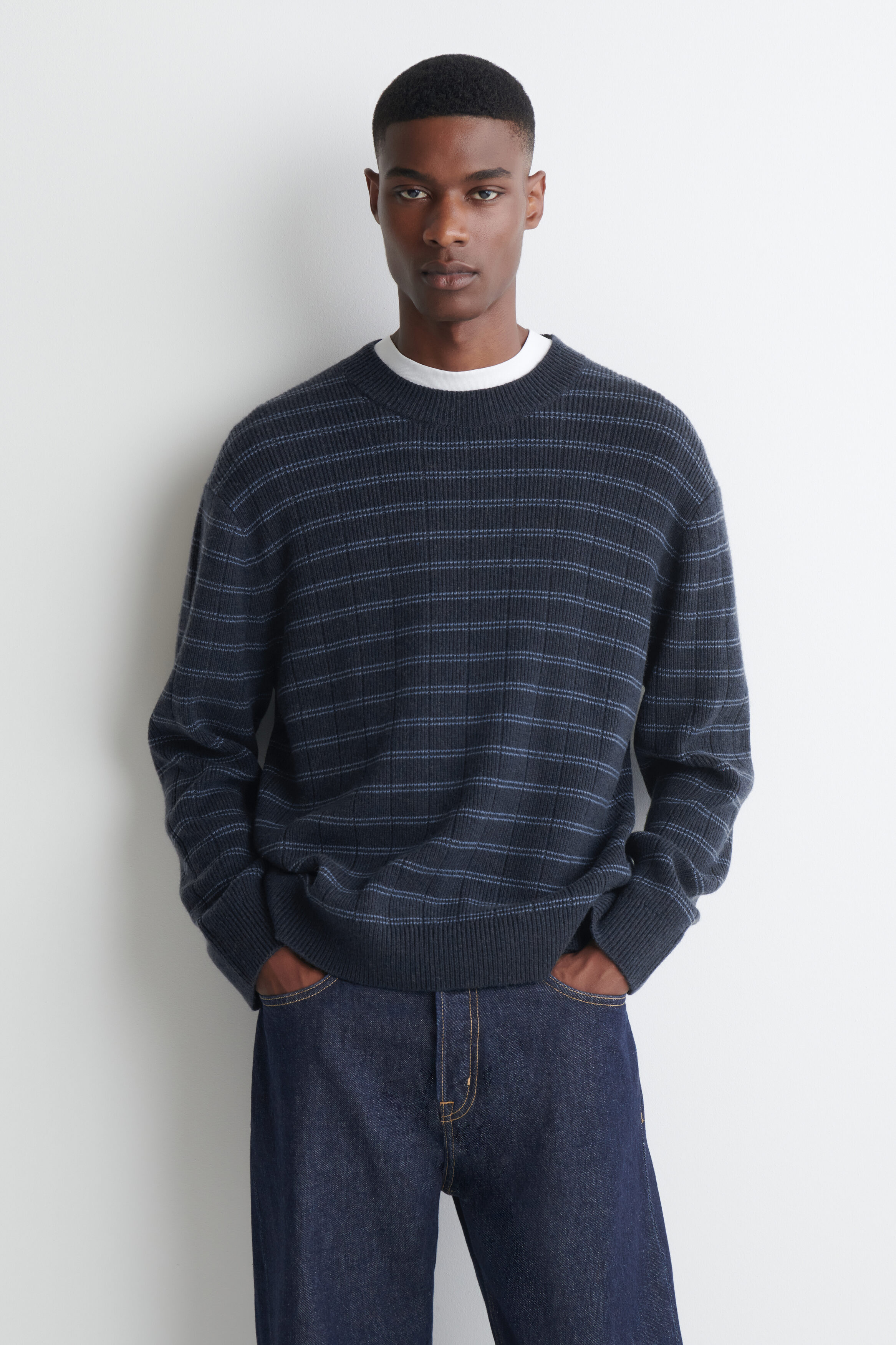 STRIPED MERINO-CASHMERE SWEATER