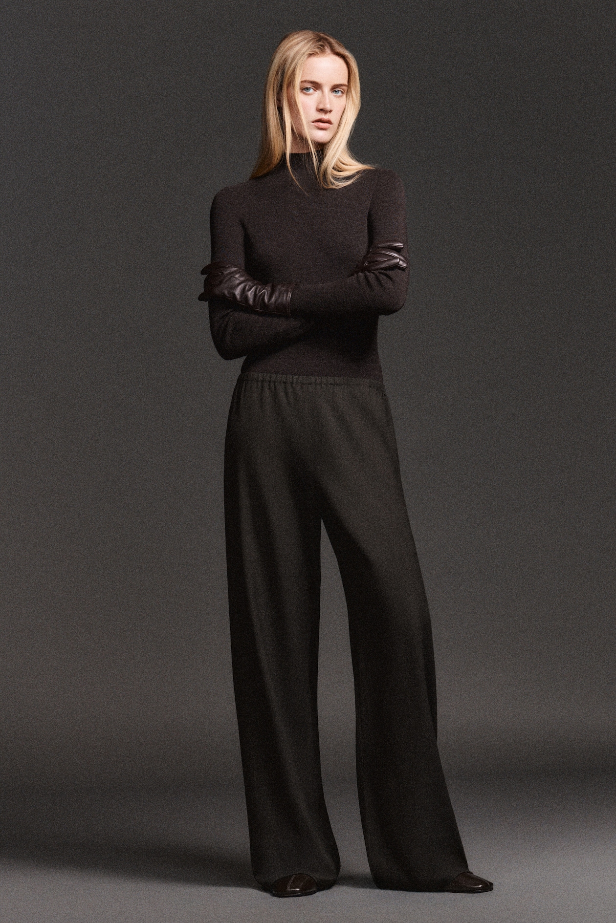 WOOL-BLEND WIDE-LEG PANTS — DARK GRAY
